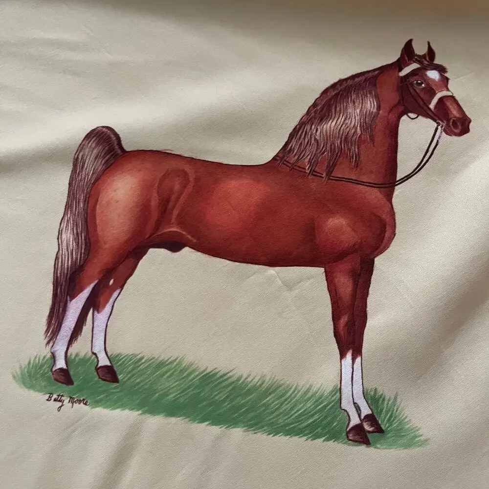 Vintage Equestrian Scarf Featuring Horse and Jockey Motif 30 x 33